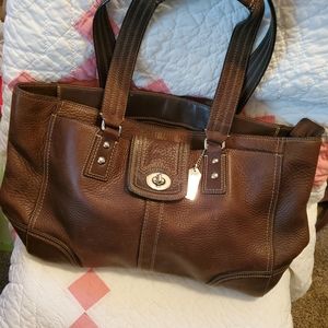 Coach F13960 Brown Pebble Leather Tote